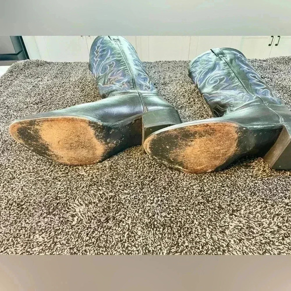 Vintage P’s by Ferrini Men’s Cowboy Boots Smooth Ostrich Black Leather SZ 9 D - Picture 8 of 10